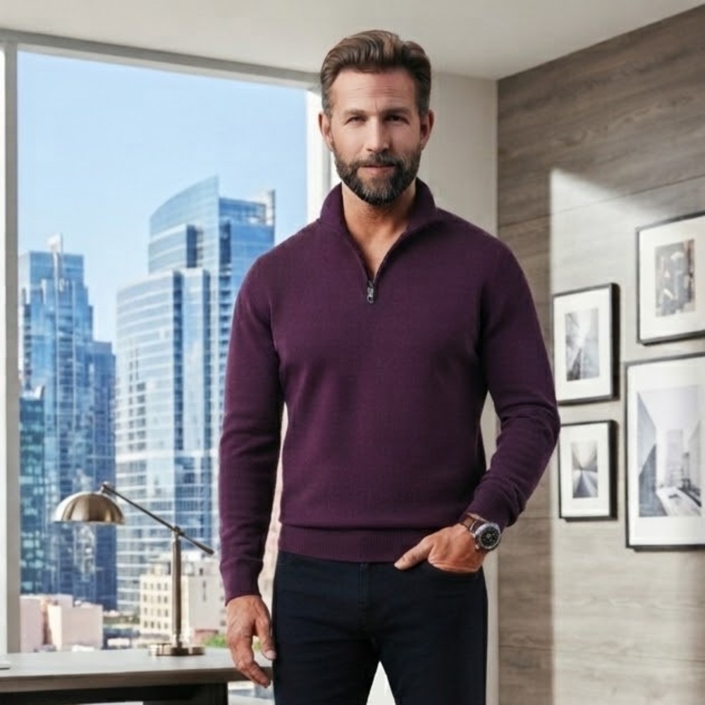 Banana Republic Sweater Mens Large Purple Silk Cotton Cashmere Blend Luxury Zip